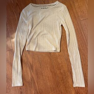 Aeropostale Cream Checkered Long Sleeve Crop Top